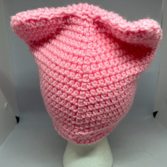 Handmade Crochet Light Pink Knit Cap w/Black Accent OS - Picture 5 of 11